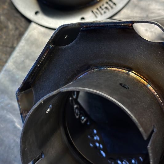 6 inch northspec built exhaust tip close up view of the vents and welds