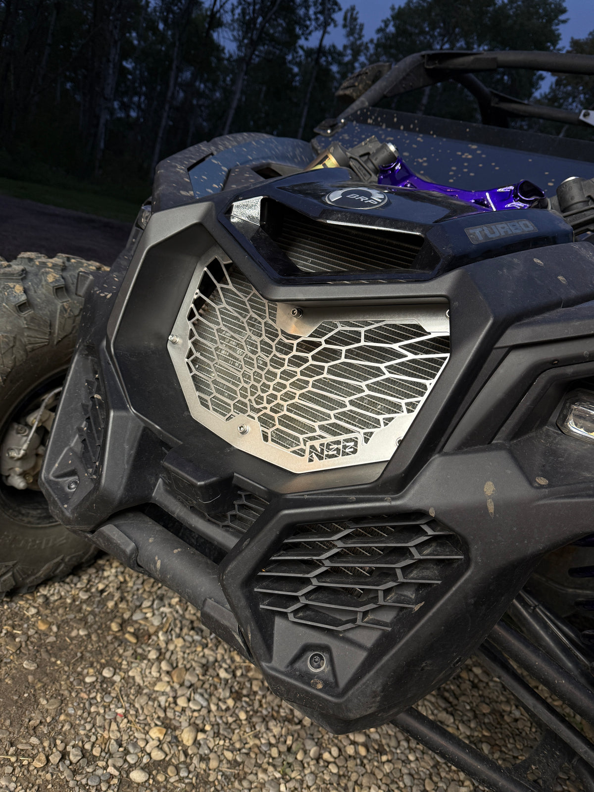 2017-2027 Can-Am Maverick X3 Laser Cut Grille OEM-style gradient design installed raw stainless steel 
