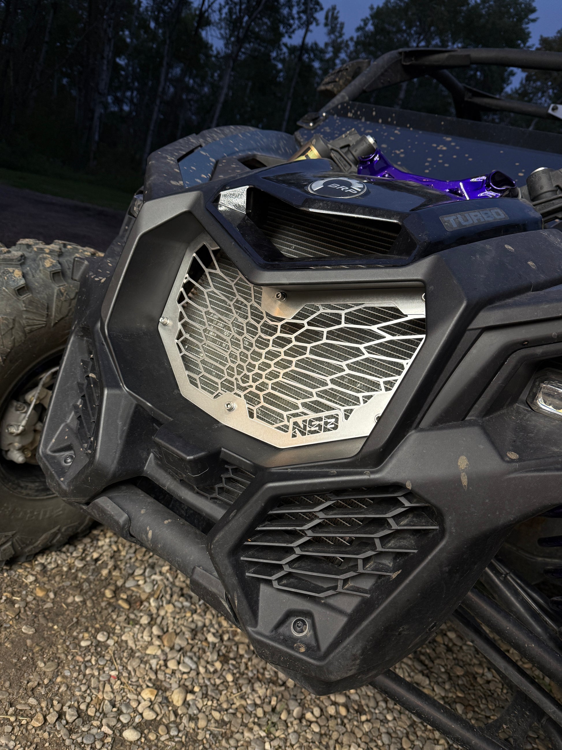 2017-2027 Can-Am Maverick X3 Laser Cut Grille OEM-style gradient design installed raw stainless steel 