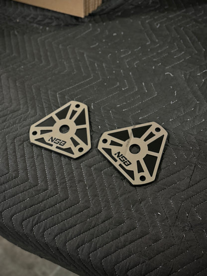 2nd gen, 3rd gen, 4th gen Shock Tower Delete Plates (1994 - 2012 Dodge 2500/3500) powder coated black with polished overlays by NSB