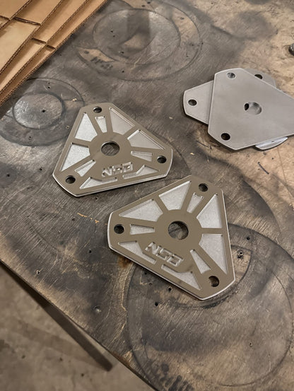 2nd gen 3rd_gen 4th gen Shock Tower Delete Plates 1994 - 2012 Dodge 2500 3500 raw steel assembly view