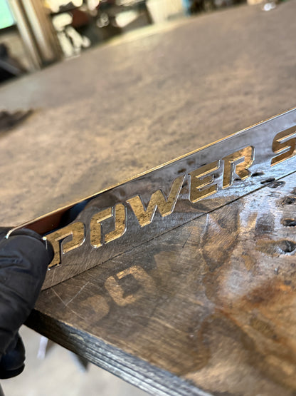 6.0 Power Stroke Fan Shroud Emblem Custom engine bay polished stainless steel close up on polishing quality 