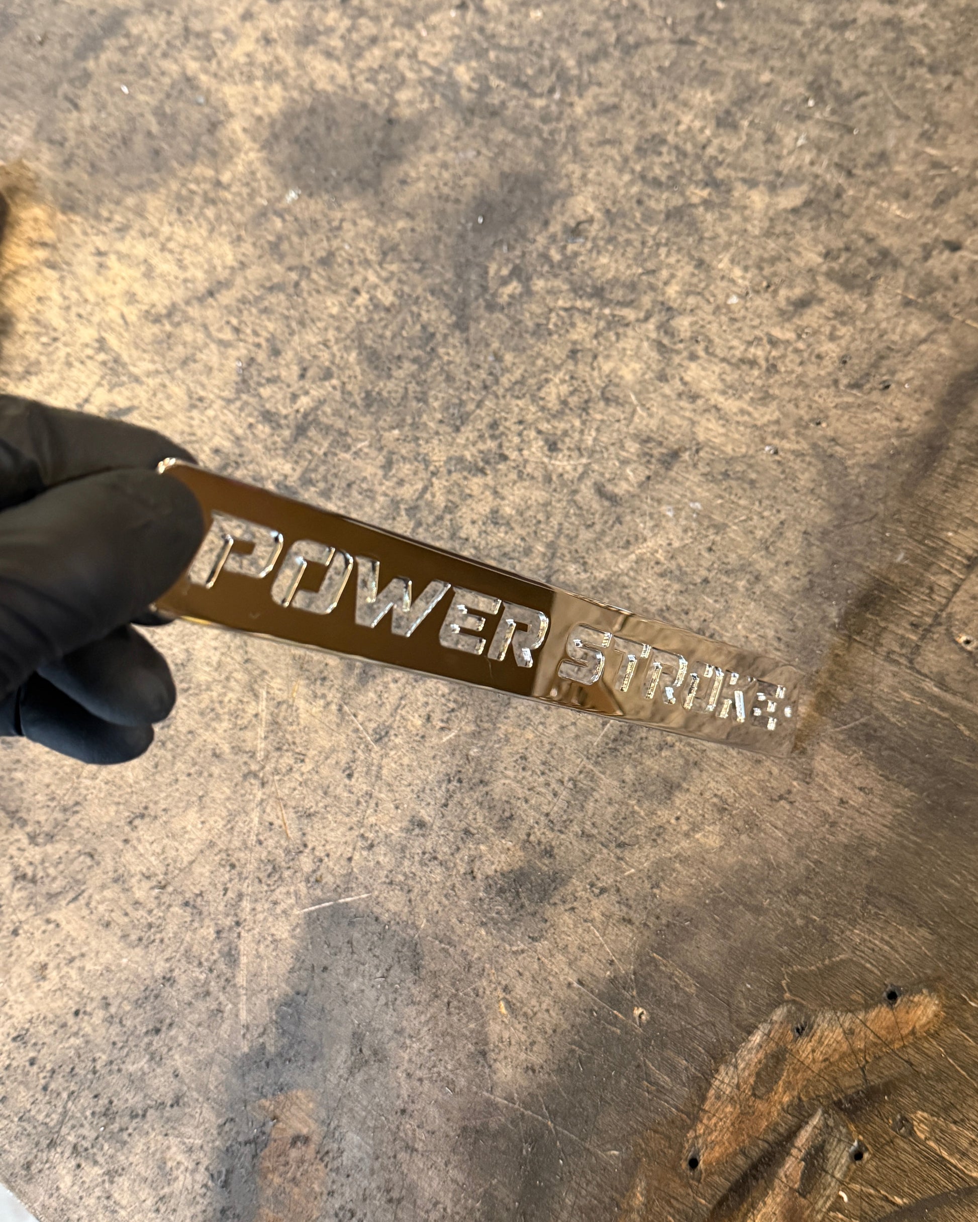 6.0 Power Stroke Fan Shroud Emblem Custom polished stainless steel detail view engine bay accessory