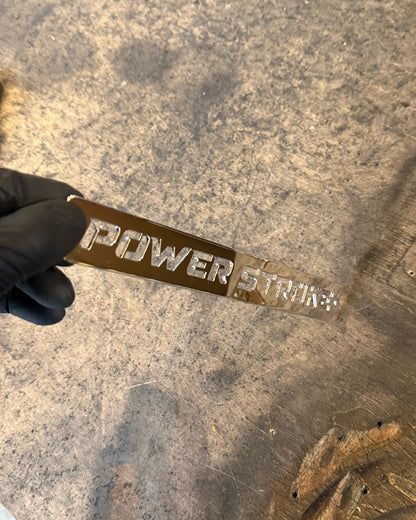 6.0 Power Stroke Fan Shroud Emblem Custom polished stainless steel detail view engine bay accessory