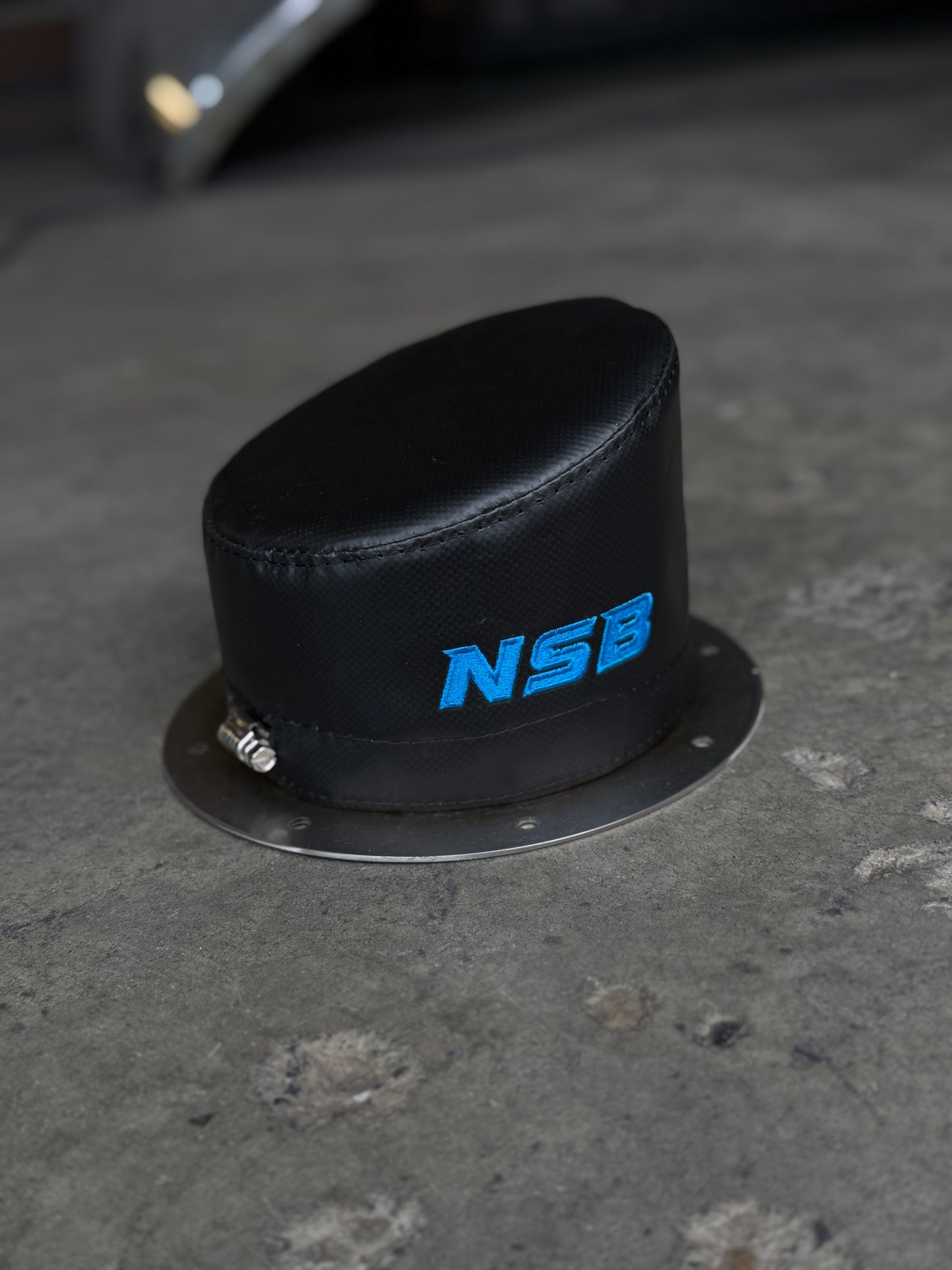 Northspec Built fleece exhaust stack cover installed on the hood stack 