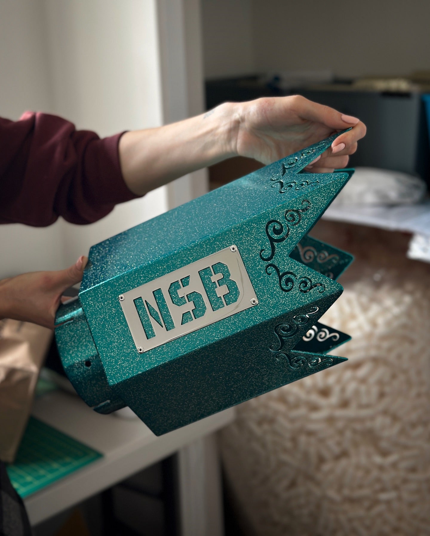 stainless steel 8 inch spiked Exhaust Tip in custom prismatic powders colors