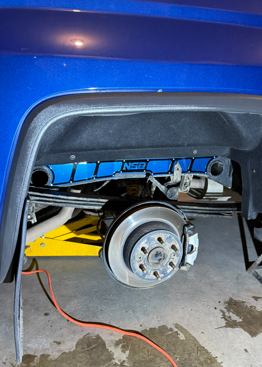 Close up on an installed rear frame plates for GMC Sierra Chevy Silverado 