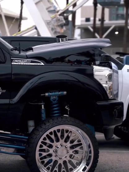 Hood Stack mounted on a Ford F-250 truck with open hood side view