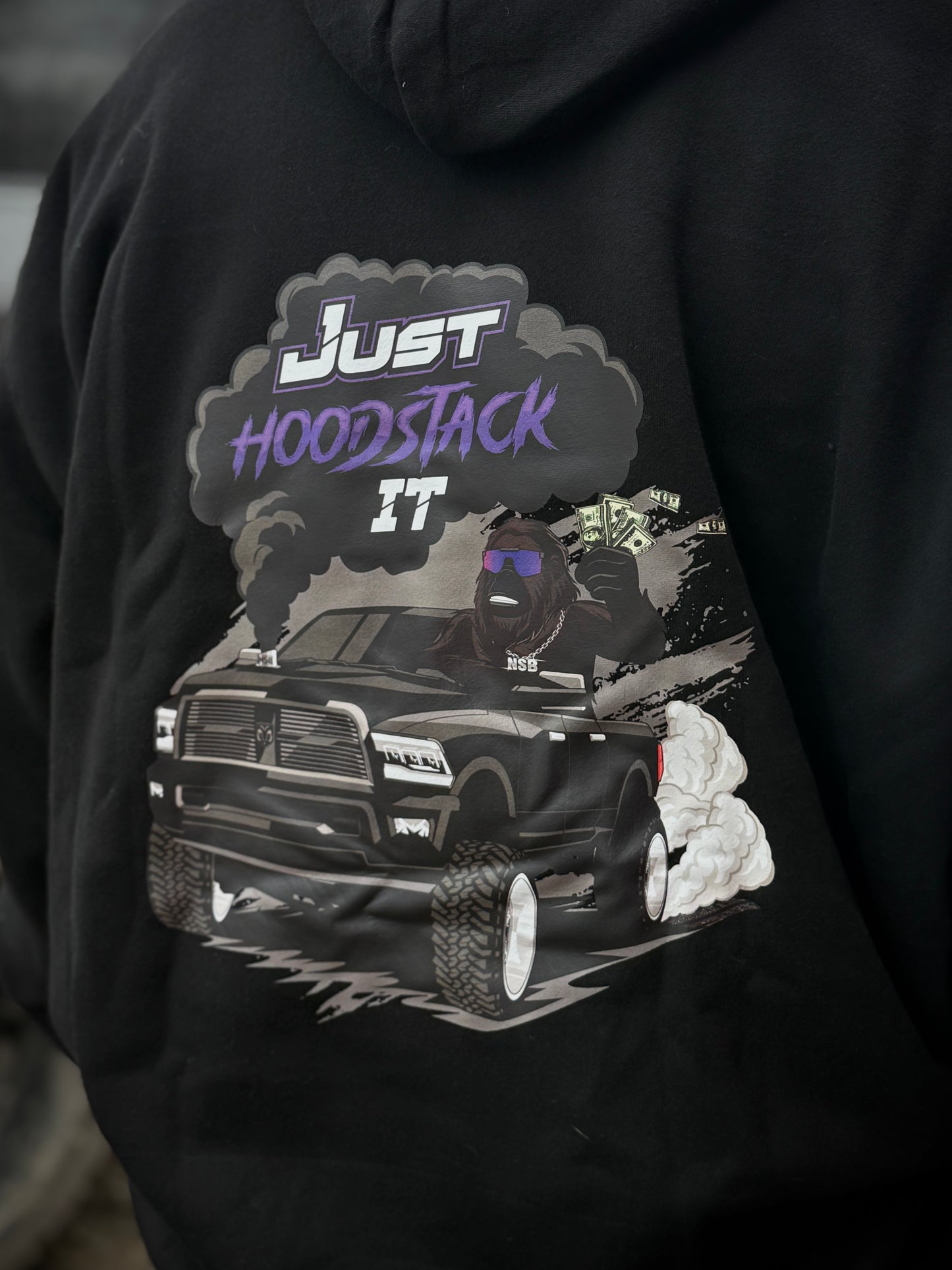 Just hood stack it hoodie Northspec Built Merch view from the back