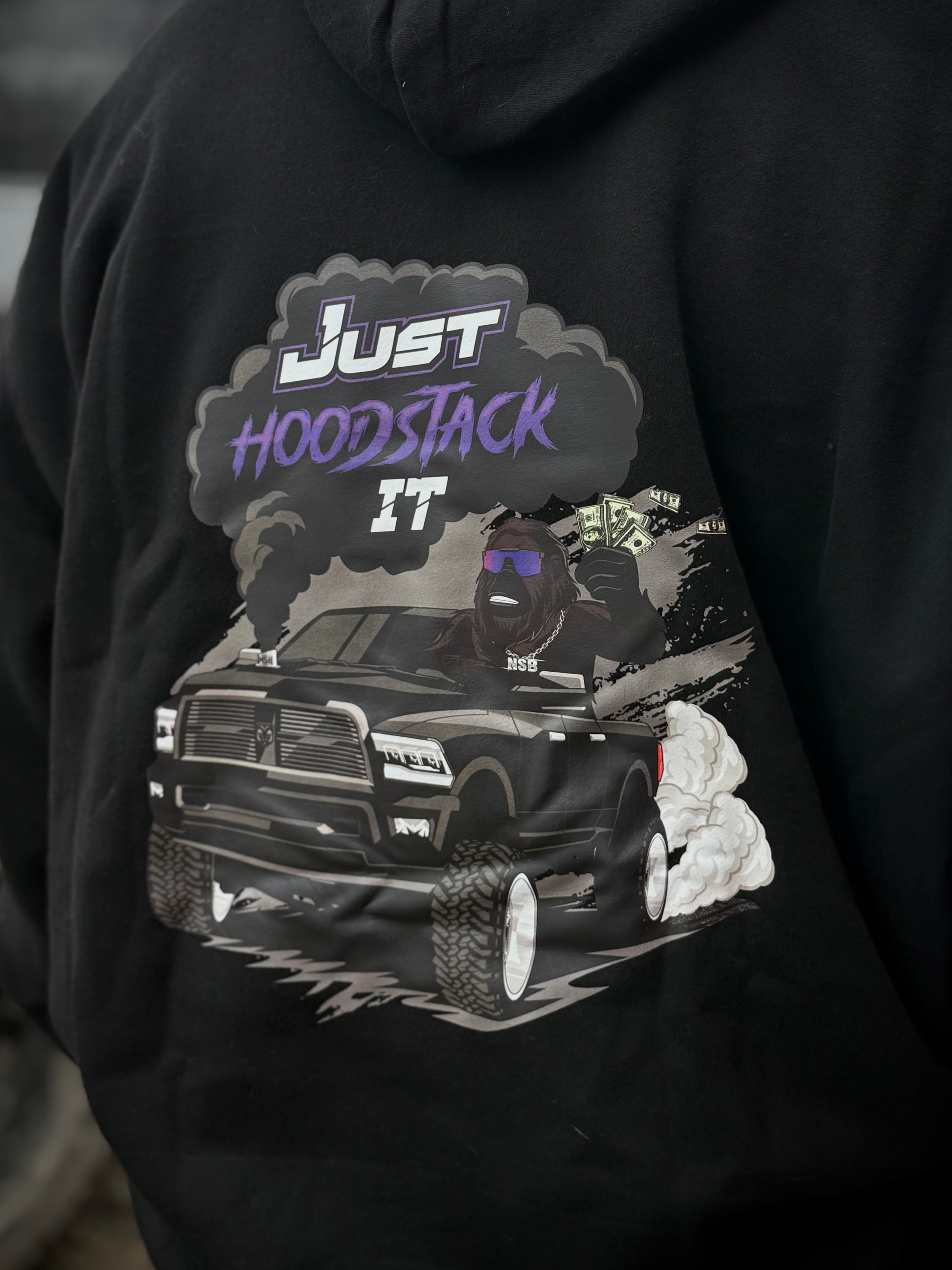 Just hood stack it hoodie Northspec Built Merch view from the back