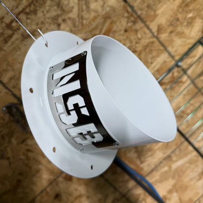 NSB diesel hood stack tip gloss white with polished emblem close up view