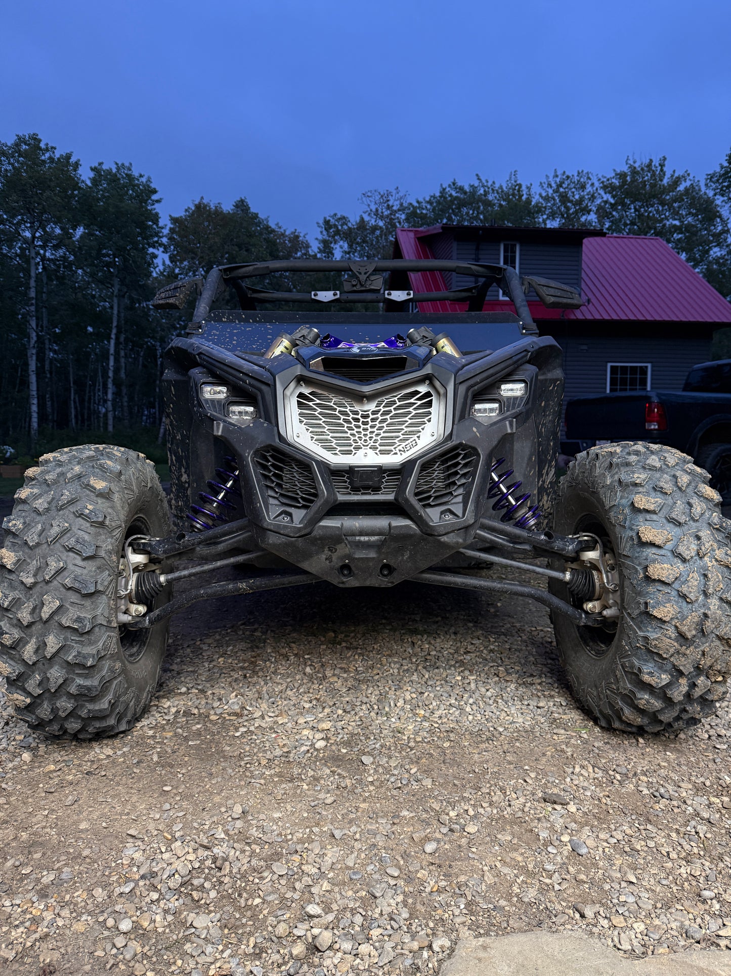NSB Can-Am Maverick X3 Laser Cut Grille OEM-style gradient design installed raw stainless steel 