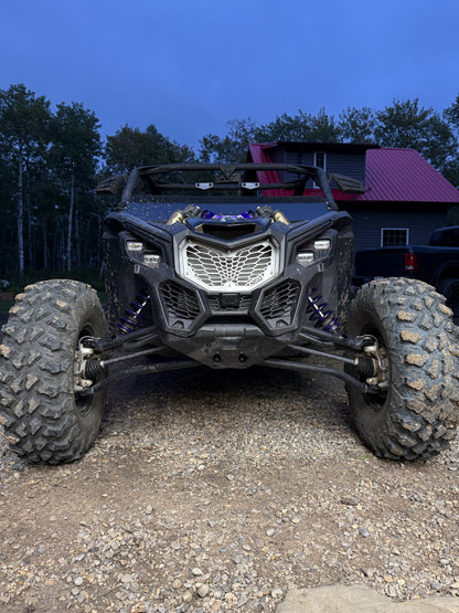 NSB Can-Am Maverick X3 Laser Cut Grille OEM-style gradient design installed raw stainless steel 