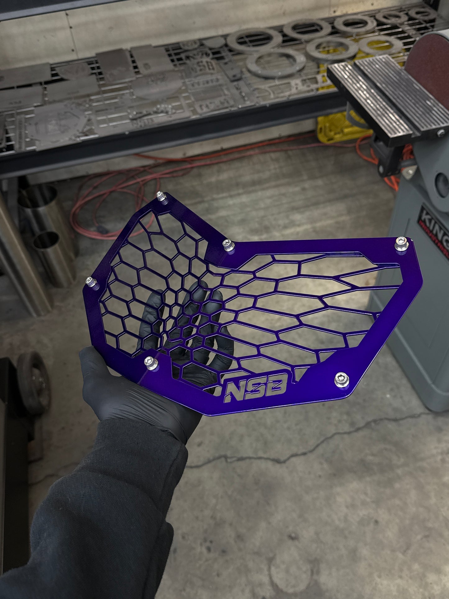 Northspec Built Can-Am Maverick X3 Laser Cut Grille OEM-style gradient design close up with hardware powder coated purple