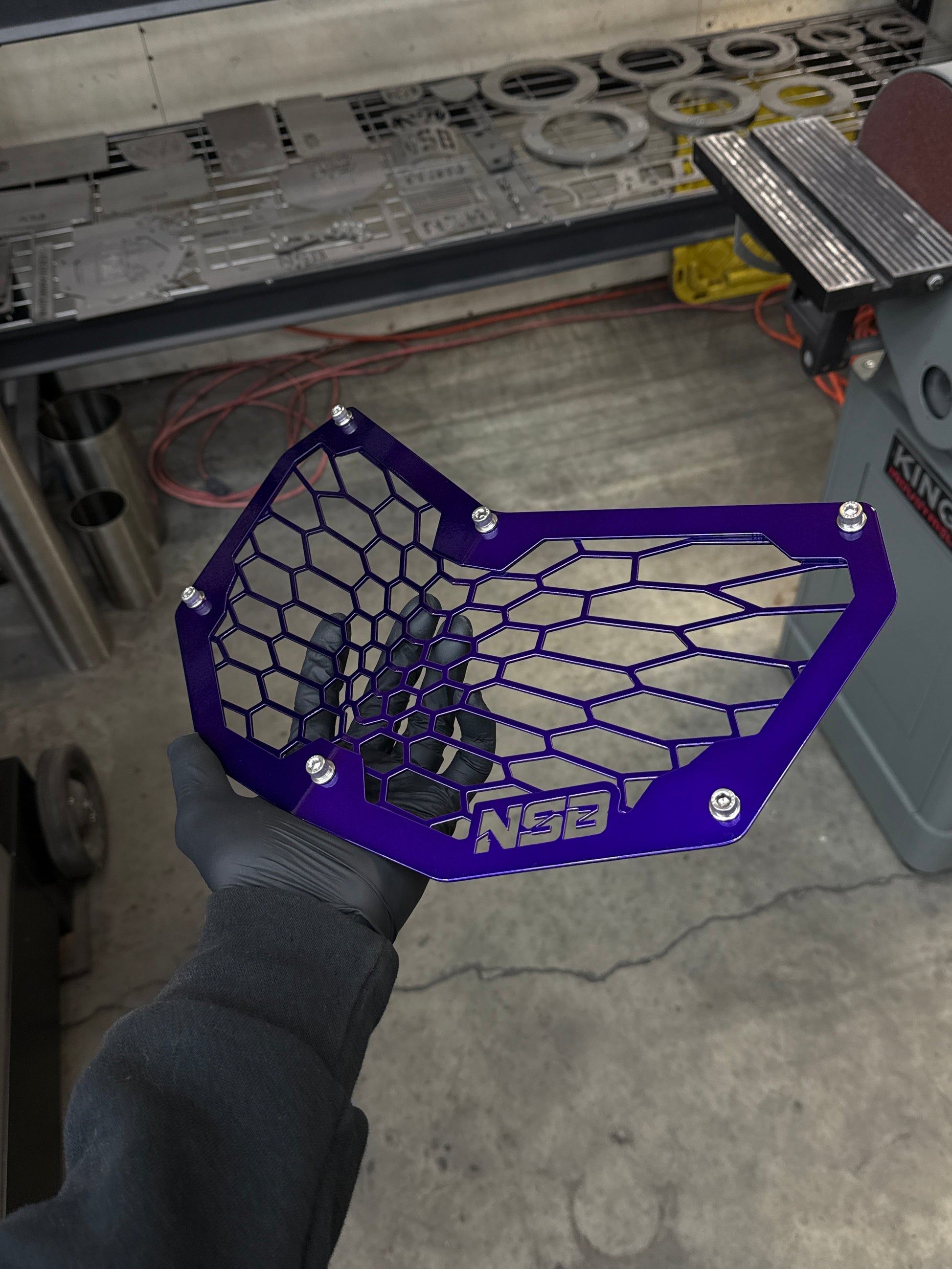 Northspec Built Can-Am Maverick X3 Laser Cut Grille OEM-style gradient design close up with hardware powder coated purple