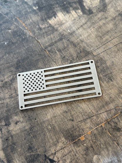 USA flag truck emblem stainless steel close up 