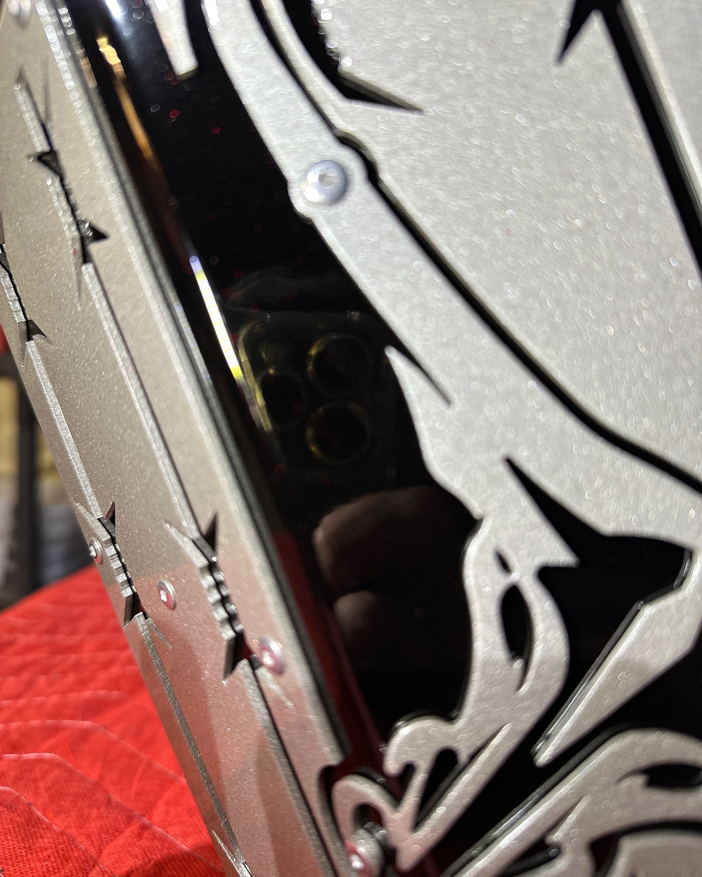 custom barbed wire exhaust tip extra zoomed view on details 
