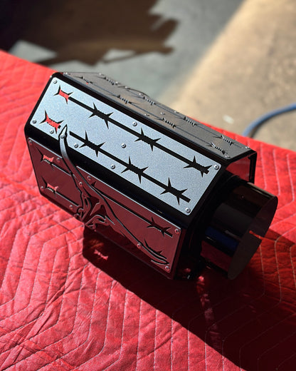 custom exhaust tip barbed wire longhorn overlay