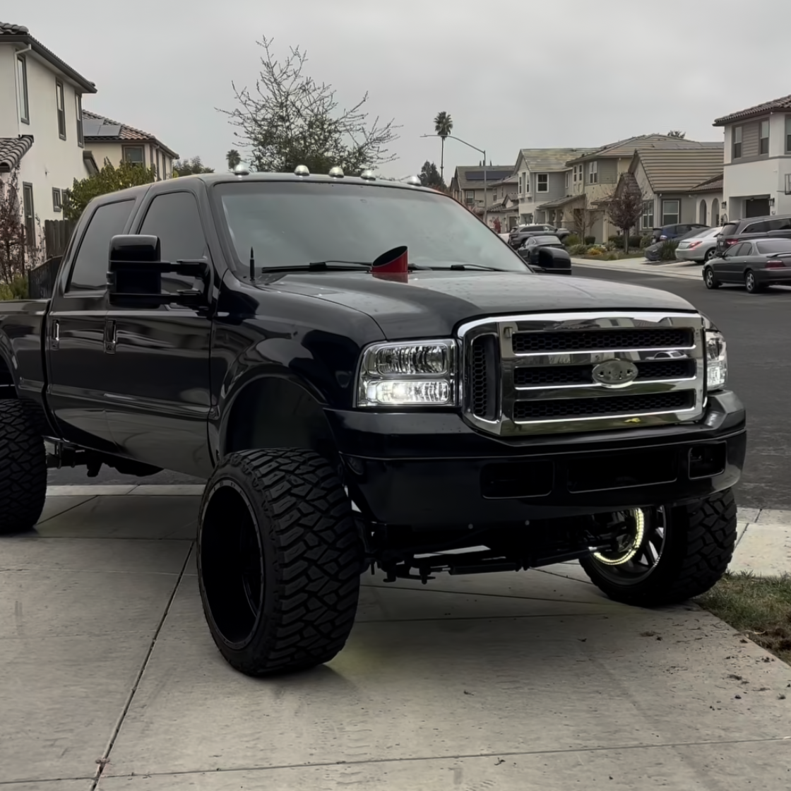 diesel exhaust hood stack tip red installed on the truck 