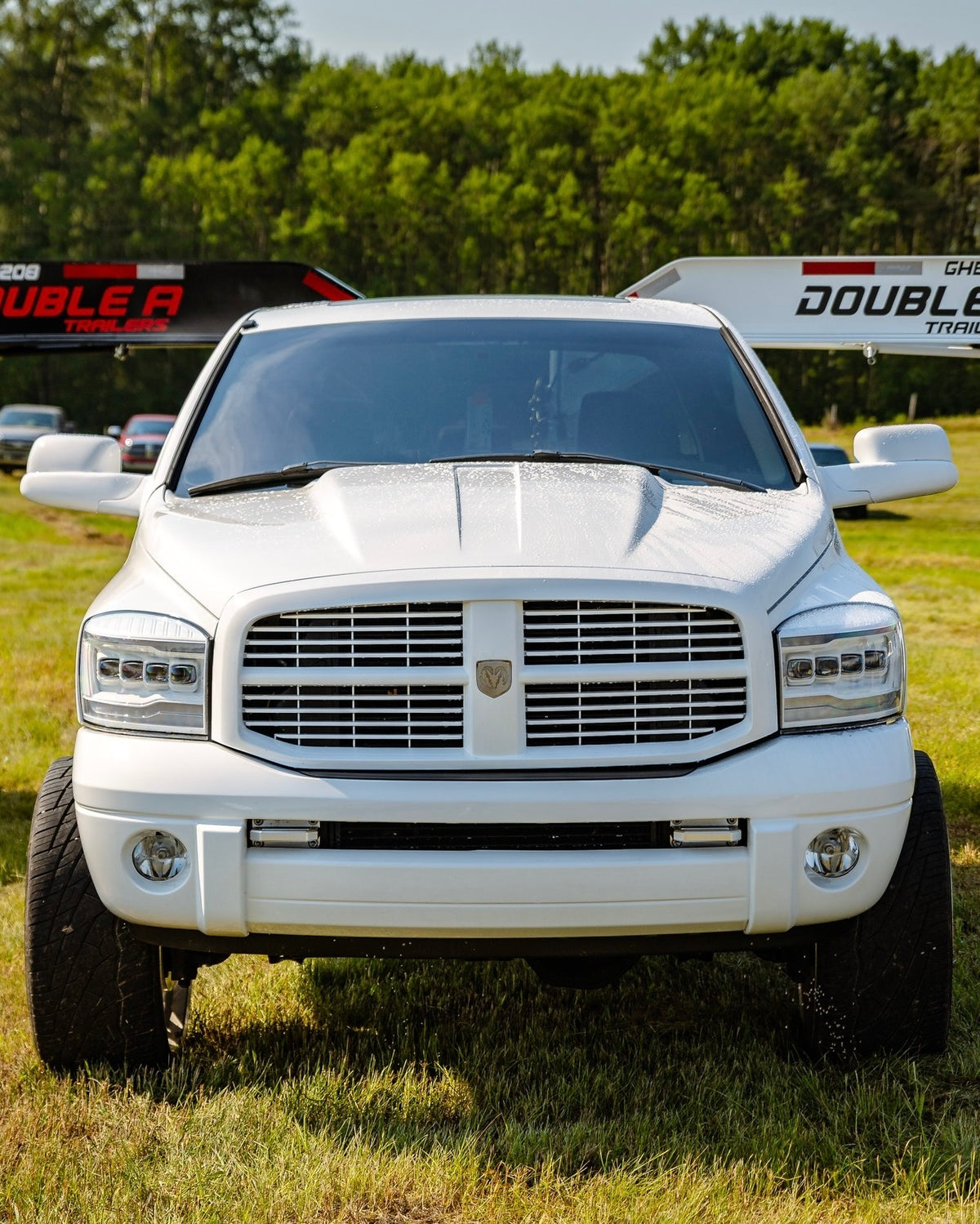 3rd gen dodge cummins dually running a custom NSB stainless ram grille badge
