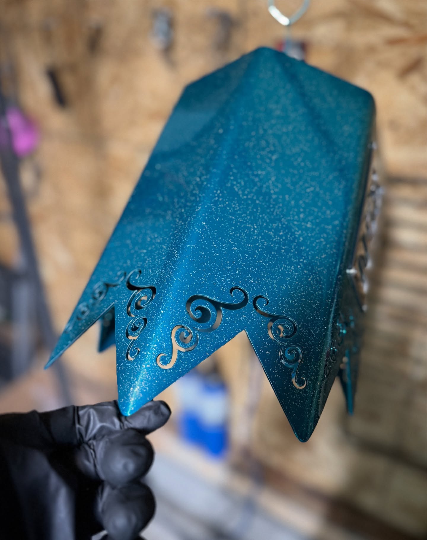 exhaust tip swirled design with spiked ends zoomed in view of the swirls