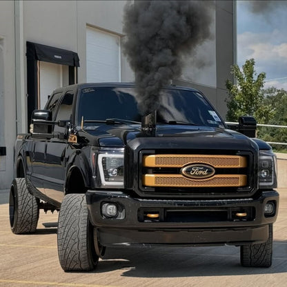 6 inch hood stack tip mounted on powerstroke rolling coal front view 