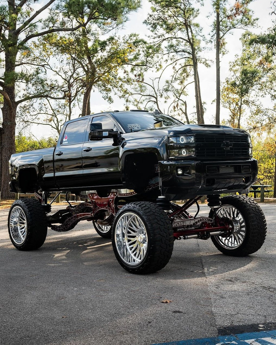lifted Chevrolet Silverado L5P with a polished Hood stack tip installed