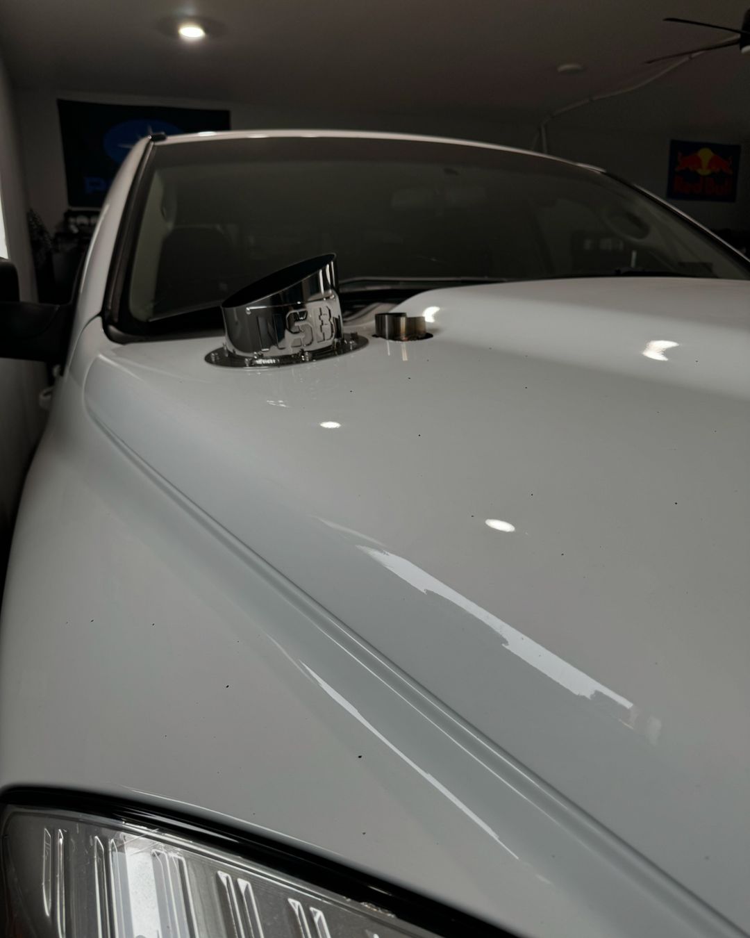 6 inch polished hood stack tip mounted on the hood 