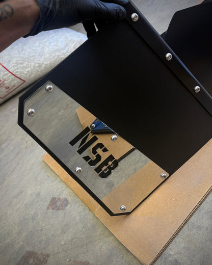 NSB kickback mud flaps with polished stainless logo plates