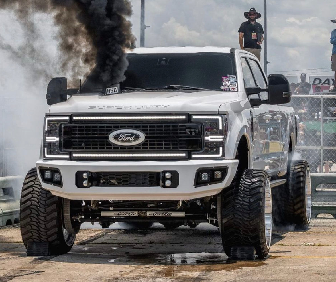 sema NSB hood stack tip on a ford truck rolling coal 