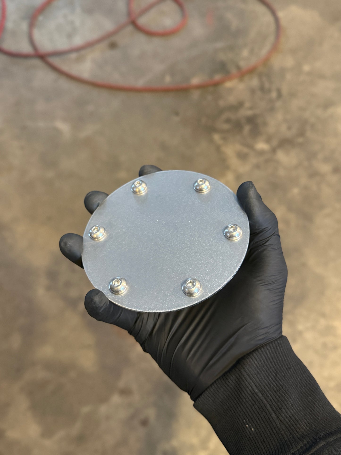 small hood stack hole cover plate with hardware raw stainless steel