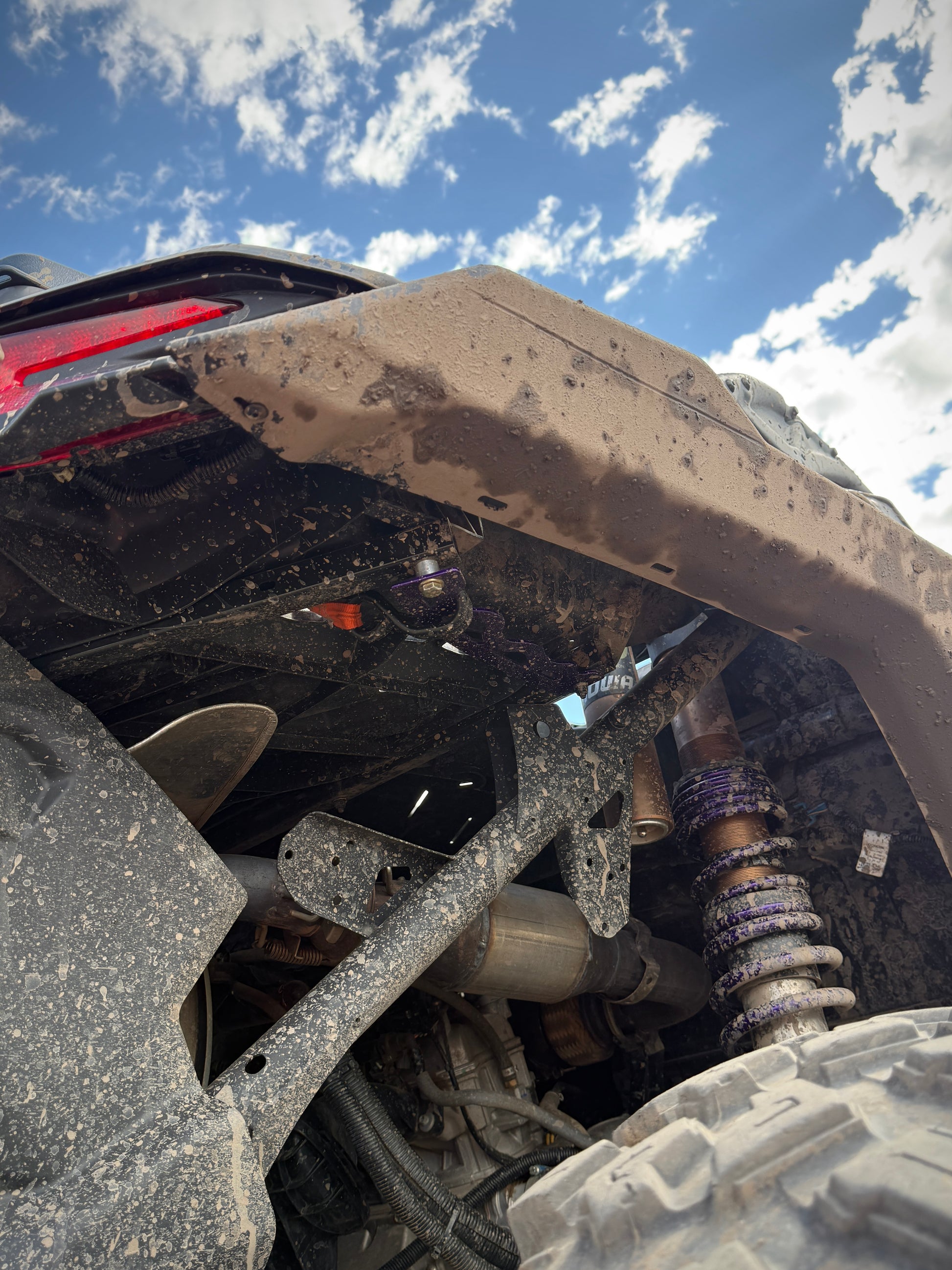 under view Can-Am Maverick X3 side by side Bed Supports for ratchet straps or cooler tie down for off road 