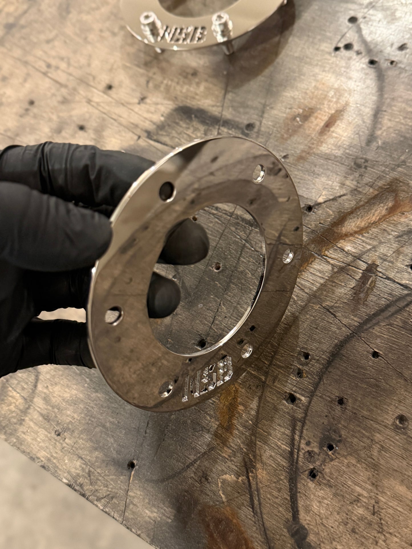 Northspec Built wastegate flange polished close up side view