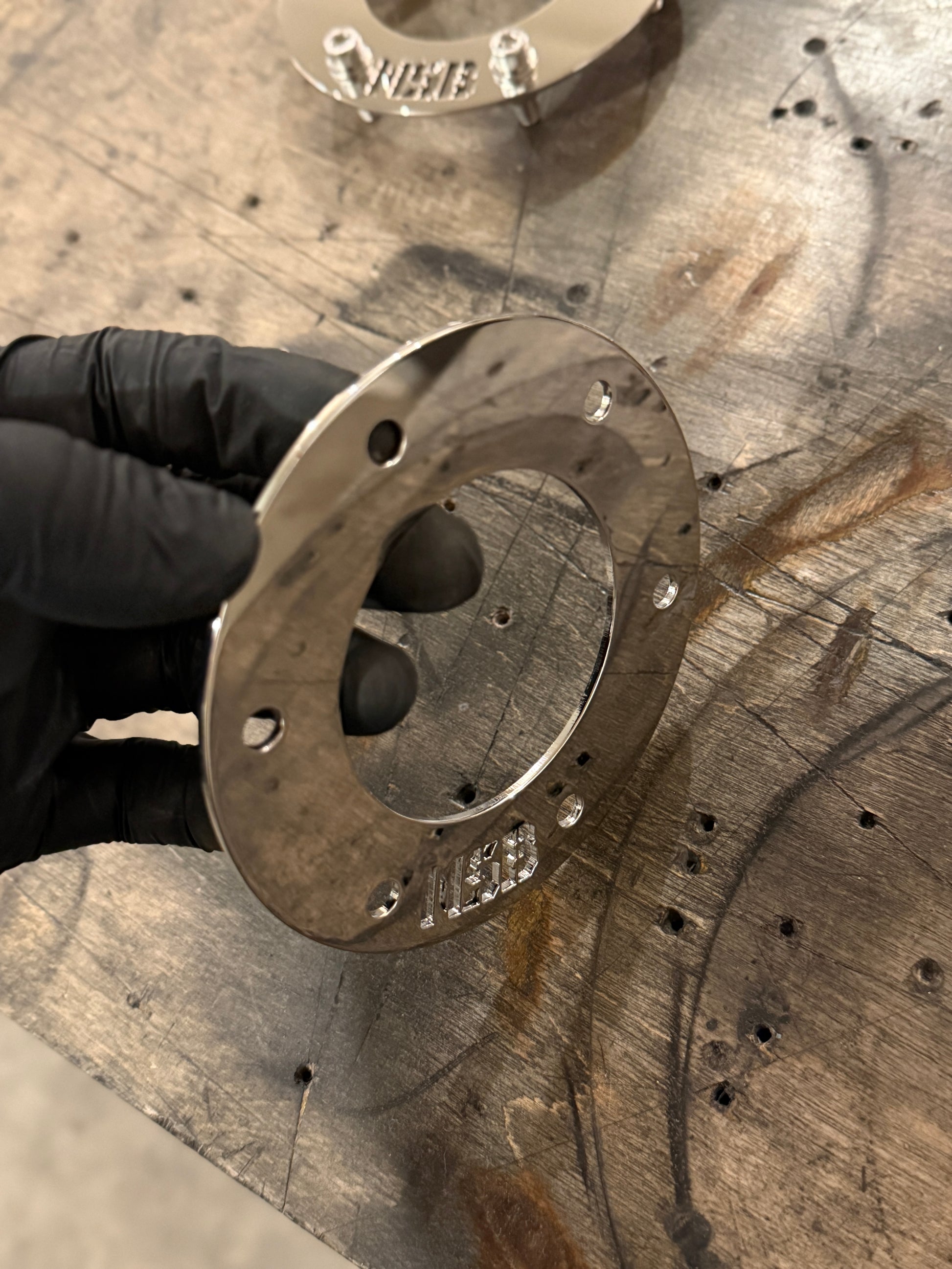 Northspec Built wastegate flange polished close up side view